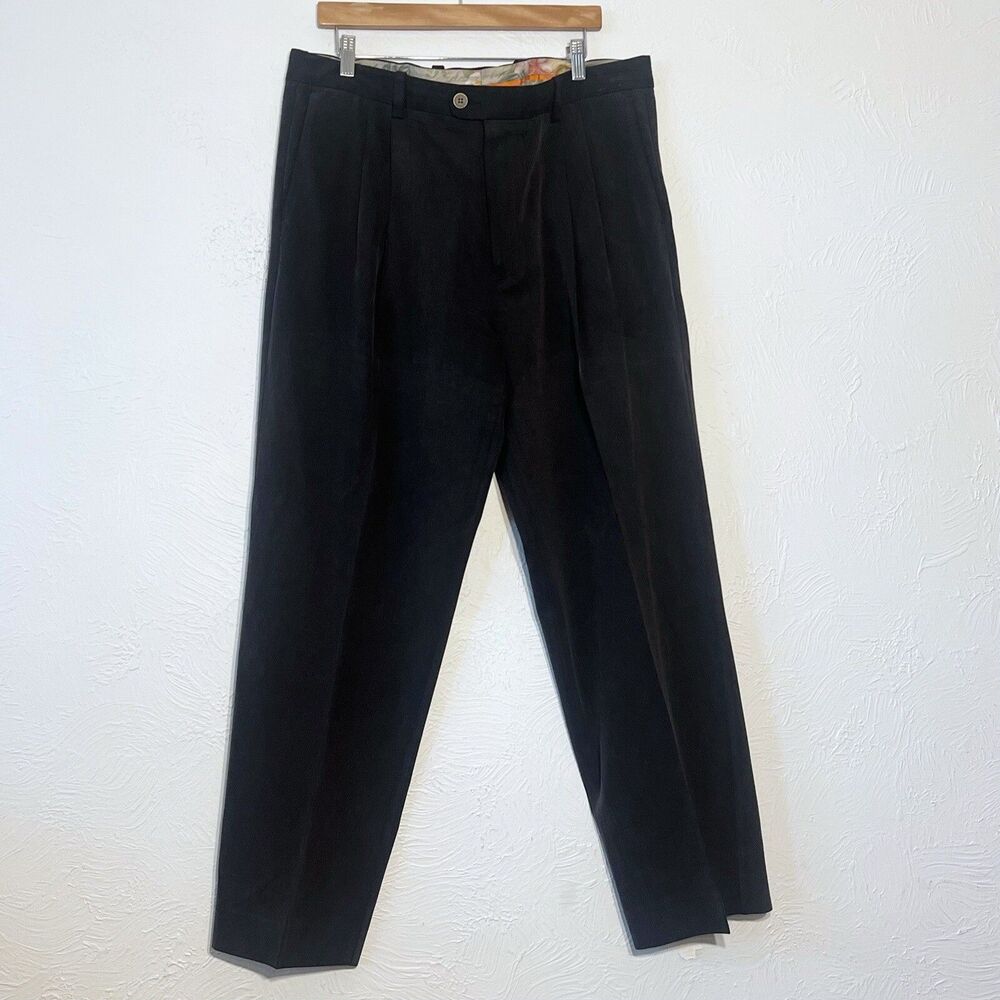 Tommy Bahama Silk Pants Mens Black Dress Casual Pleated Relax Straight Leg 38X29